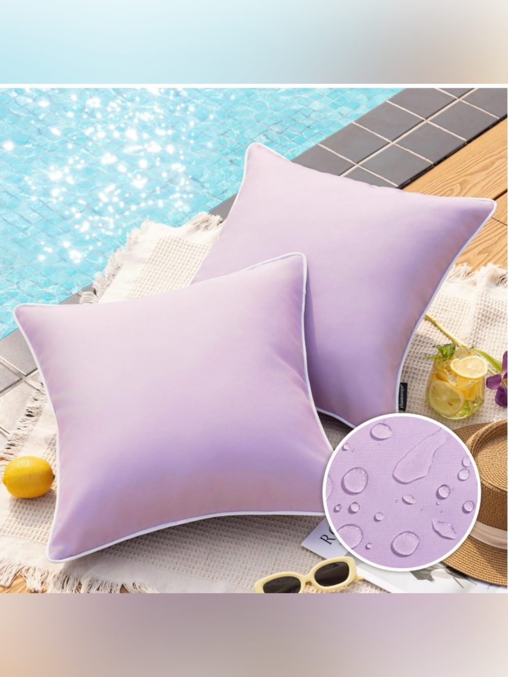 Outdoor Pillow Covers Waterproof SQUARE 20x20” - LAVENDER PURPLE (2-pack)